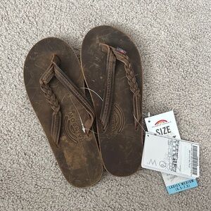 Rainbow Brown Braided Leather Sandals- Size 6.5-7.5 Women’s NWT